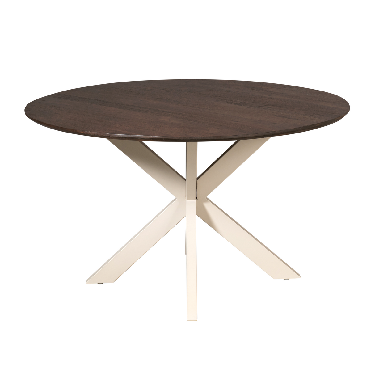 Esszimmertisch - Runde Form, Braunes Tischblatt, Sandfarbenes Metallgestell, 150 cm – Madison | Starfurn