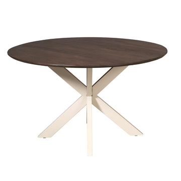 Esszimmertisch - Runde Form, Braunes Tischblatt, Sandfarbenes Metallgestell, 150 cm – Madison | Starfurn
