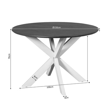 Esszimmertisch - Runde Form, Braunes Tischblatt, Sandfarbenes Metallgestell, 150 cm – Madison | Starfurn