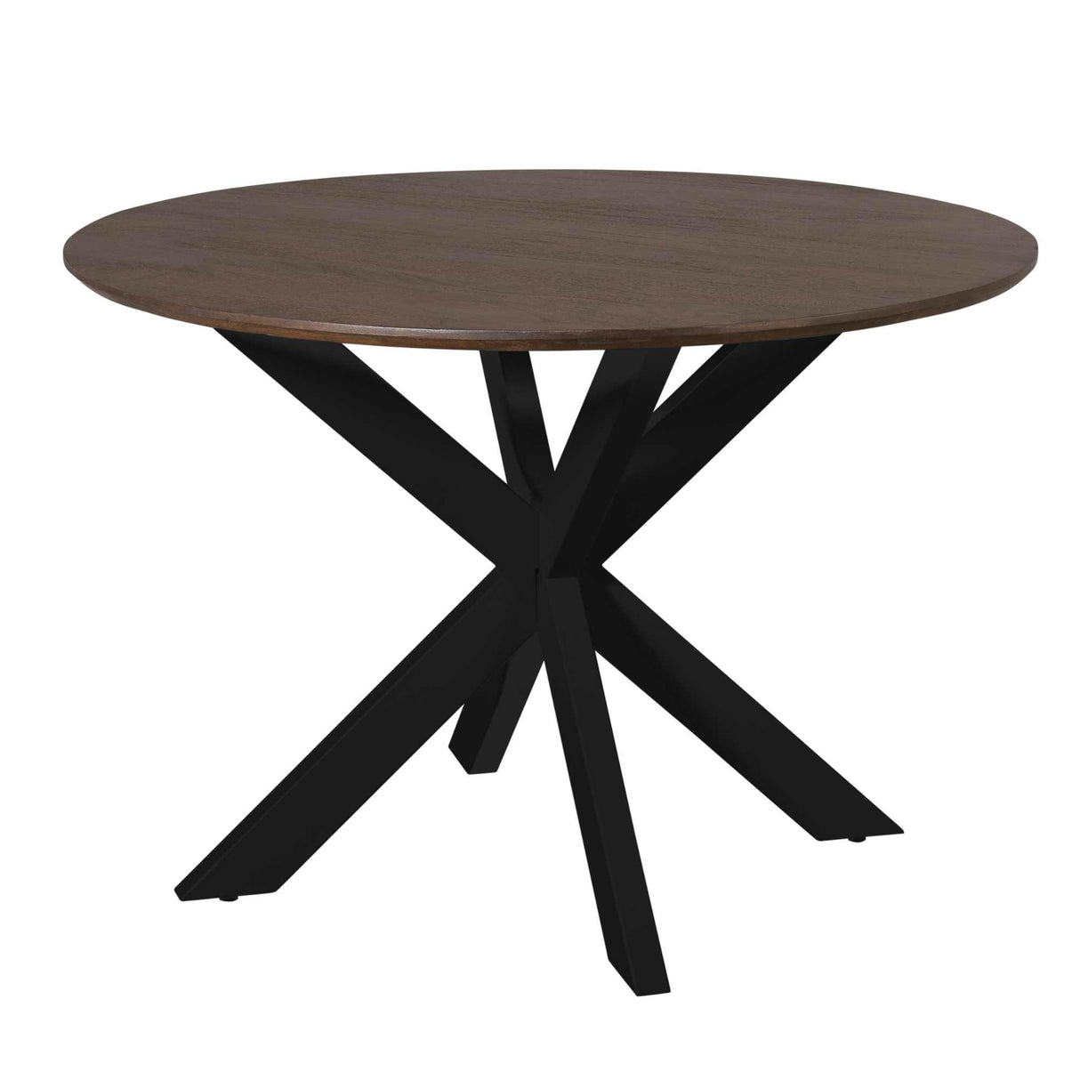 Esszimmertisch - Runde Form, Braunes Tischblatt, Schwarzes Metallgestell, 110 cm – Madison | Starfurn