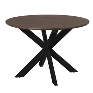 Esszimmertisch - Runde Form, Braunes Tischblatt, Schwarzes Metallgestell, 110 cm – Madison | Starfurn