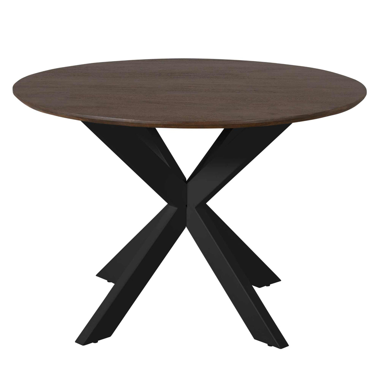 Esszimmertisch - Runde Form, Braunes Tischblatt, Schwarzes Metallgestell, 110 cm – Madison | Starfurn