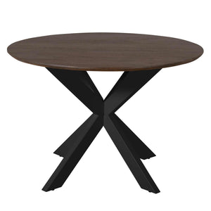 Esszimmertisch - Runde Form, Braunes Tischblatt, Schwarzes Metallgestell, 110 cm – Madison | Starfurn