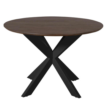 Esszimmertisch - Runde Form, Braunes Tischblatt, Schwarzes Metallgestell, 110 cm – Madison | Starfurn