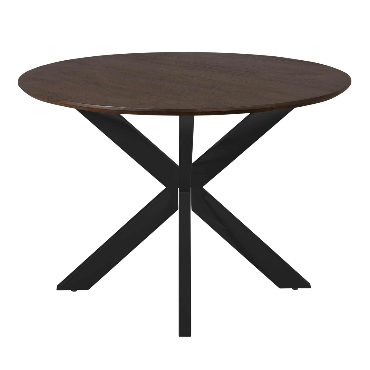 Esszimmertisch - Runde Form, Braunes Tischblatt, Schwarzes Metallgestell, 110 cm – Madison | Starfurn