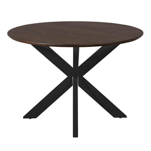 Esszimmertisch - Runde Form, Braunes Tischblatt, Schwarzes Metallgestell, 110 cm – Madison | Starfurn