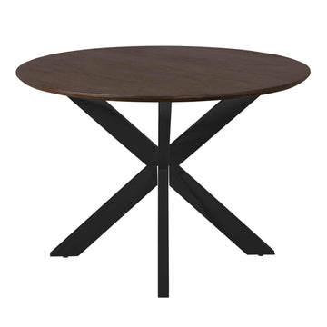 Esszimmertisch - Runde Form, Braunes Tischblatt, Schwarzes Metallgestell, 110 cm – Madison | Starfurn