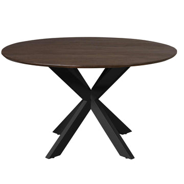 Esszimmertisch - Runde Form, Braunes Tischblatt, Schwarzes Metallgestell, 150 cm – Madison | Starfurn