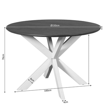 Esszimmertisch - Runde Form, Braunes Tischblatt, Schwarzes Metallgestell, 150 cm – Madison | Starfurn