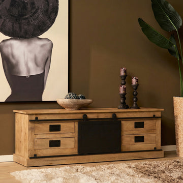 TV Unit - Mango Wood Construction, Metal Frame, Modern Design - Fresno | Starfurn