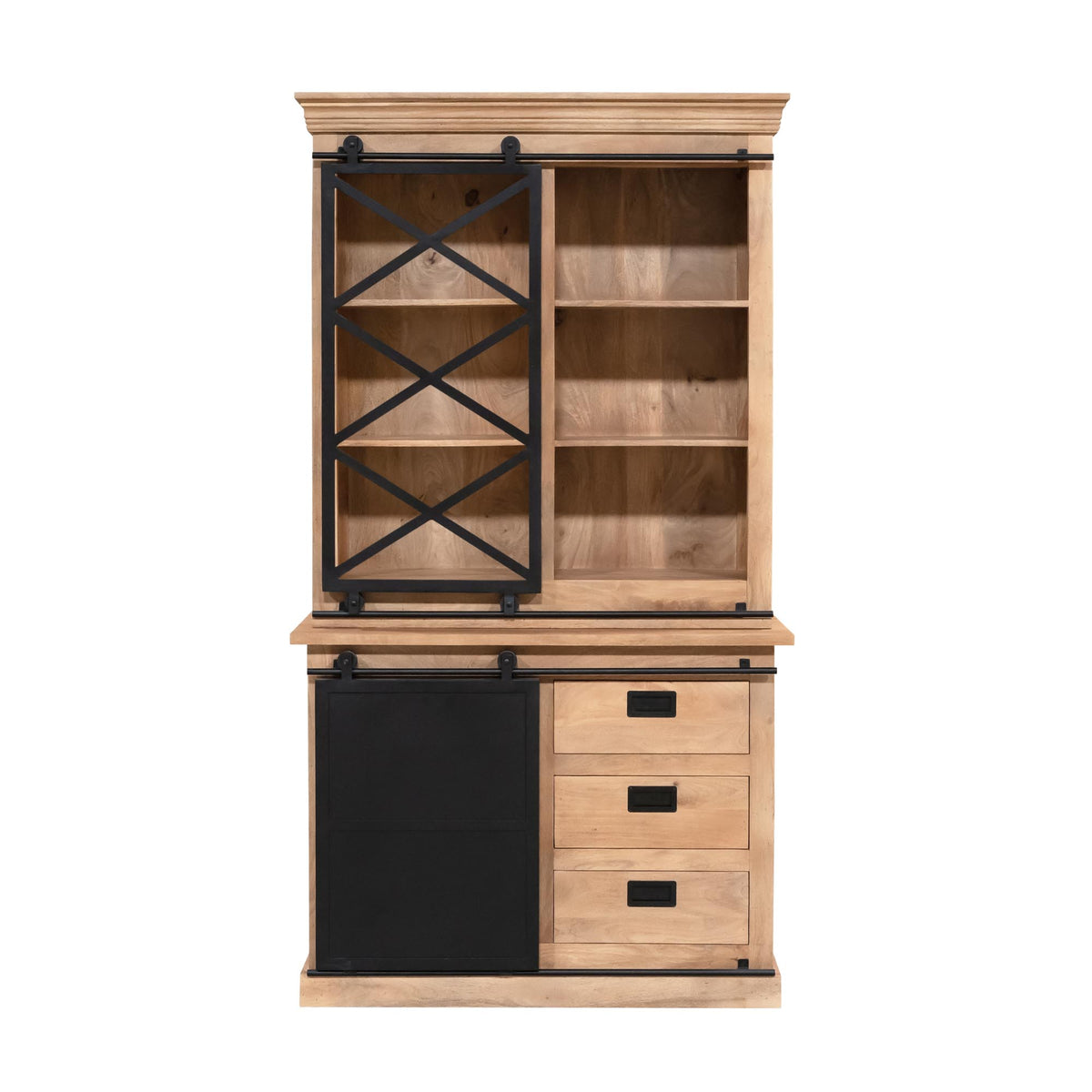 Display Cabinet – Mango Wood Body, Metal Accents, Natural Finish – Fresno | Starfurn