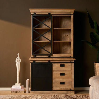 Display Cabinet – Mango Wood Body, Metal Accents, Natural Finish – Fresno | Starfurn