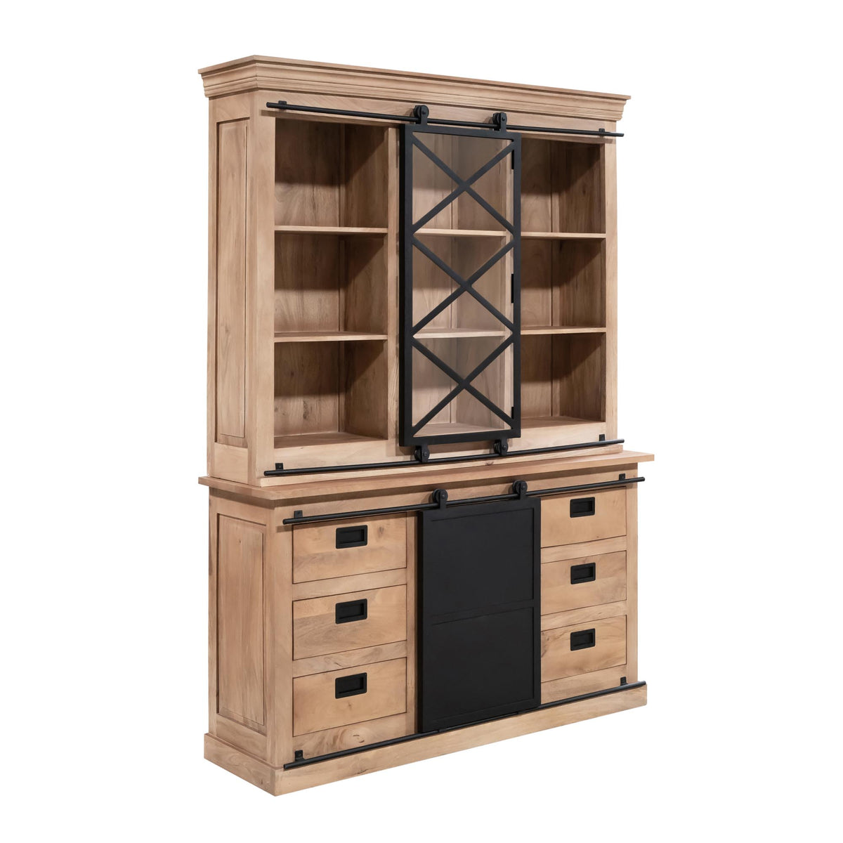 Vitrinenschrank – Mangoholz, Schwarzmetall, Naturfinish – Fresno | Starfurn