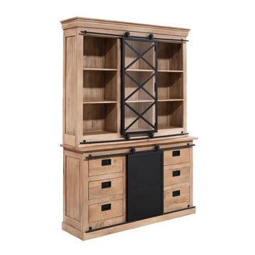 Vitrinenschrank – Mangoholz, Schwarzmetall, Naturfinish – Fresno | Starfurn