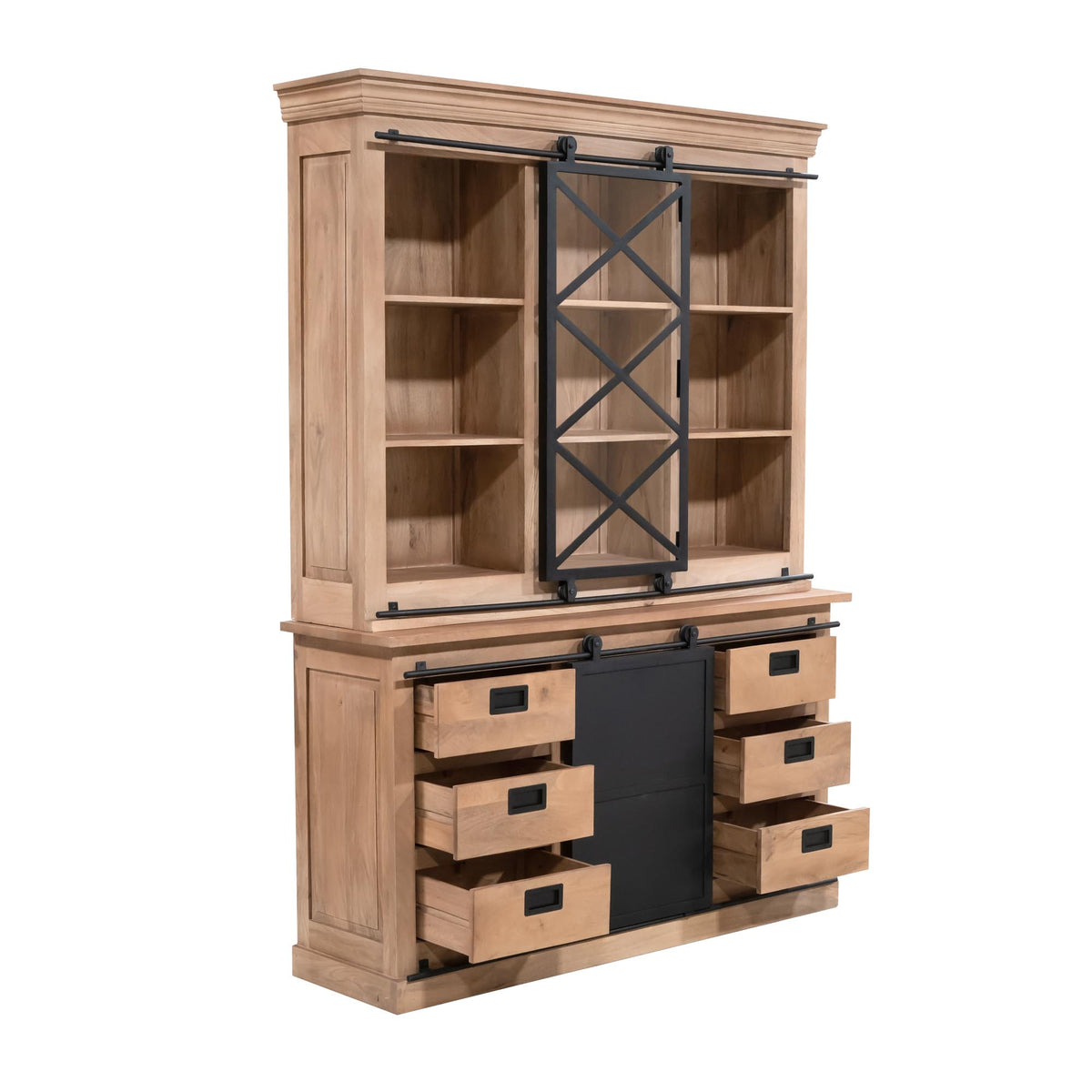 Vitrinenschrank – Mangoholz, Schwarzmetall, Naturfinish – Fresno | Starfurn