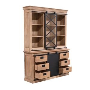 Vitrinenschrank – Mangoholz, Schwarzmetall, Naturfinish – Fresno | Starfurn