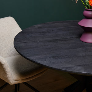 Esszimmertisch - Mangoholz Schwarz, Matrixgestell, Runde Form, 130 cm – New York | Starfurn