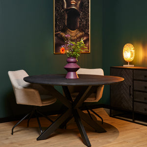 Esszimmertisch - Mangoholz Schwarz, Matrixgestell, Runde Form, 150 cm – New York | Starfurn