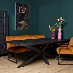 Dining table – Sandblasted mango wood, Black lacquered tabletop, Black lacquered matrix frame – New York | Starfurn
