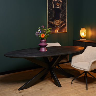 Dining Table – Sandblasted Mango Wood Top, Oval Design, Metal Matrix Frame – New York | Starfurn