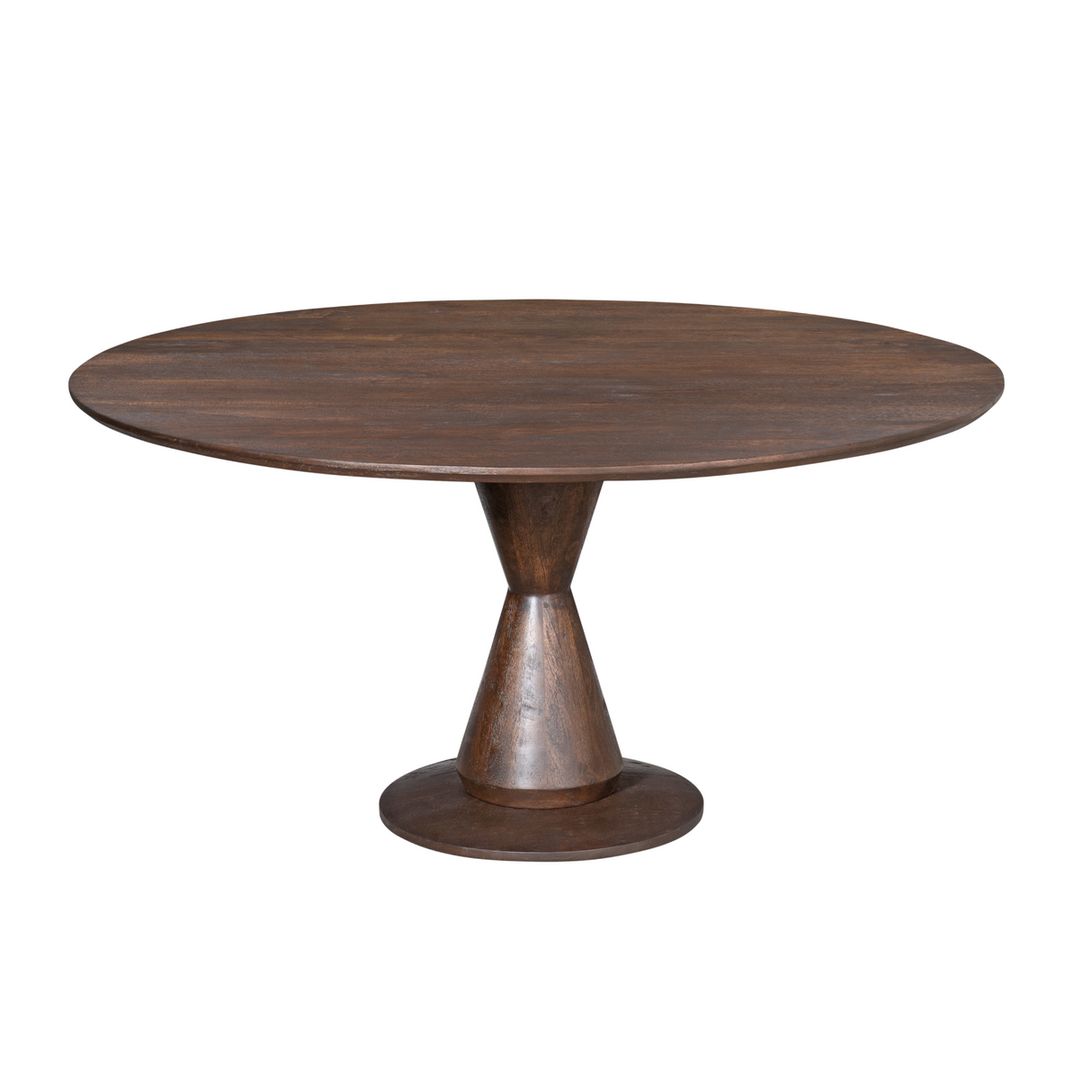 Esszimmertisch - Mangoholz Braun, Runde Form, Zentrale Säule, 150 cm – Lima | Starfurn