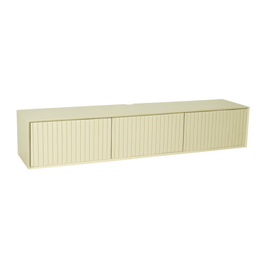 Floating TV Unit - Mango Wood, Slatted Pattern, Sand Color - Madison | Starfurn