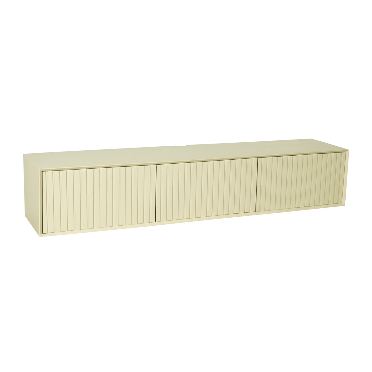 Floating TV Unit - Mango Wood, Slatted Pattern, Sand Color - Madison | Starfurn