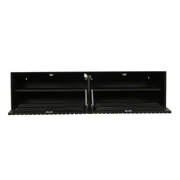 Schwebendes TV-Möbel - Schwarzes Mangoholz, Vertikale Lamellenfront, Grifflose Türen, 120 cm – Madison | Starfurn