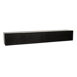 TV Unit – Mango Wood, Black Finish, Vertical Slat Door Design – Madison | Starfurn