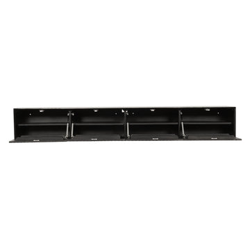 Schwebendes TV-Möbel - Schwarzes Mangoholz, Vertikale Lamellenfront, Grifflose Türen, 200 cm – Madison | Starfurn