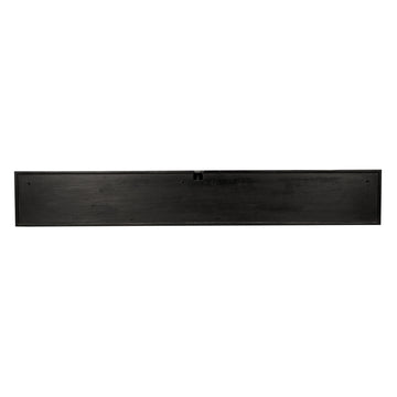 Schwebendes TV-Möbel - Schwarzes Mangoholz, Vertikale Lamellenfront, Grifflose Türen, 200 cm – Madison | Starfurn