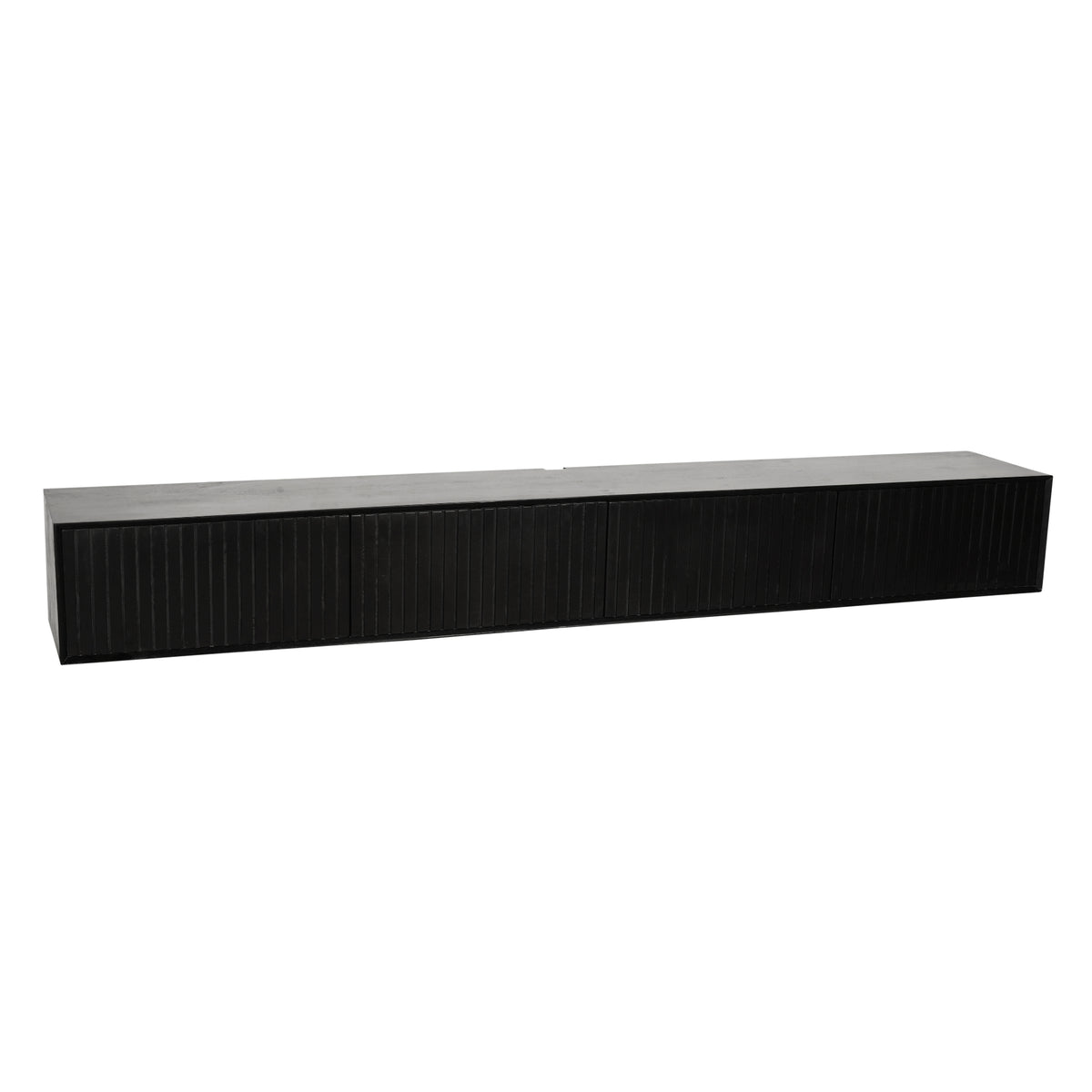 Floating TV Unit - Mango Wood, Vertically Grooved Doors, Handleless with Push-to-Open, Wall Mounted - Madison | Starfurn