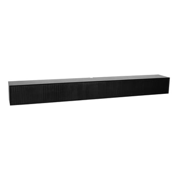 Schwebendes TV-Möbel - Schwarzes Mangoholz, Vertikale Lamellenfront, Grifflose Türen, 280 cm – Madison | Starfurn