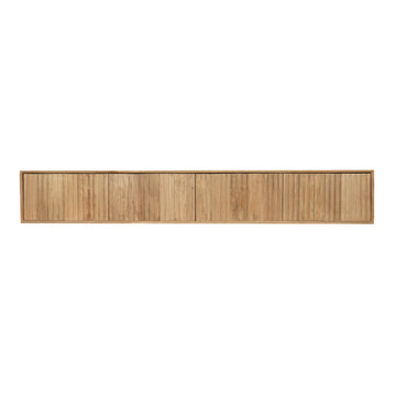 Schwebendes TV-Möbel - Naturfarbenes Mangoholz, Vertikale Lamellenfront, Grifflose Türen, 200 cm – Madison | Starfurn