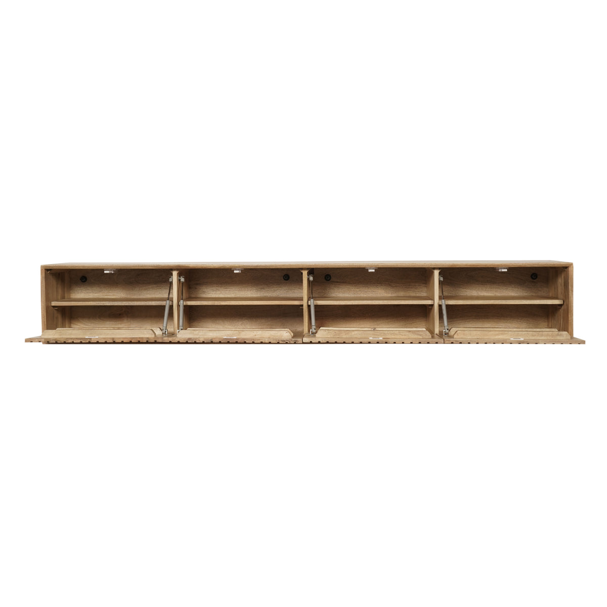Floating TV Unit - Solid Mango Wood, Vertical Slats, Push-to-Open - Madison | Starfurn