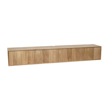 Schwebendes TV-Möbel - Naturfarbenes Mangoholz, Vertikale Lamellenfront, Grifflose Türen, 240 cm – Madison | Starfurn