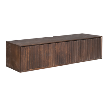 Schwebendes TV-Möbel - Braunes Mangoholz, Vertikale Lamellenfront, Grifflose Türen, 120 cm – Madison | Starfurn