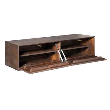 Schwebendes TV-Möbel - Braunes Mangoholz, Vertikale Lamellenfront, Grifflose Türen, 120 cm – Madison | Starfurn