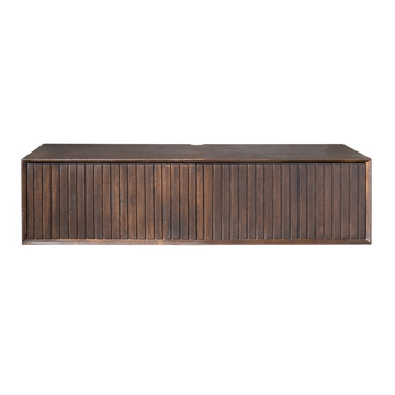 Schwebendes TV-Möbel - Braunes Mangoholz, Vertikale Lamellenfront, Grifflose Türen, 120 cm – Madison | Starfurn