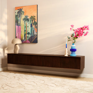 Floating TV Stand - Mango Wood, Brown Color, Slatted Front - Madison | Starfurn