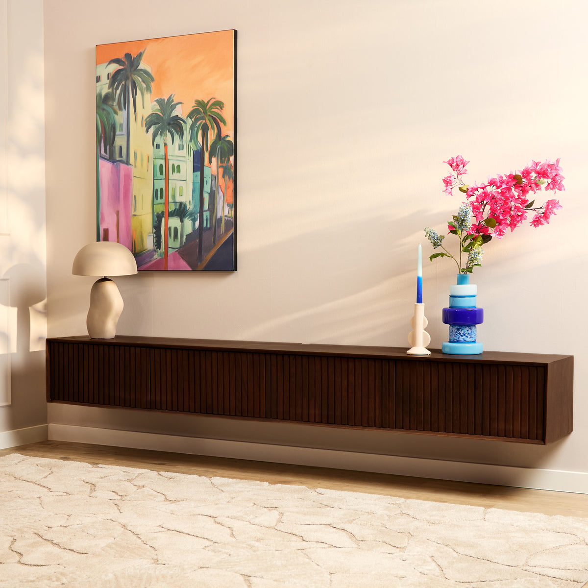 TV Unit – Brown Finish, Mango Wood Material, Floating Design – Madison | Starfurn
