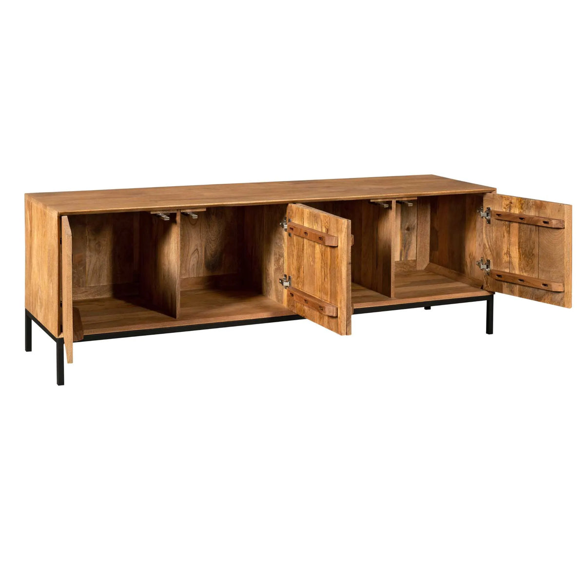 TV unit – mango wood, slatted front, natural finish – Madison | Starfurn