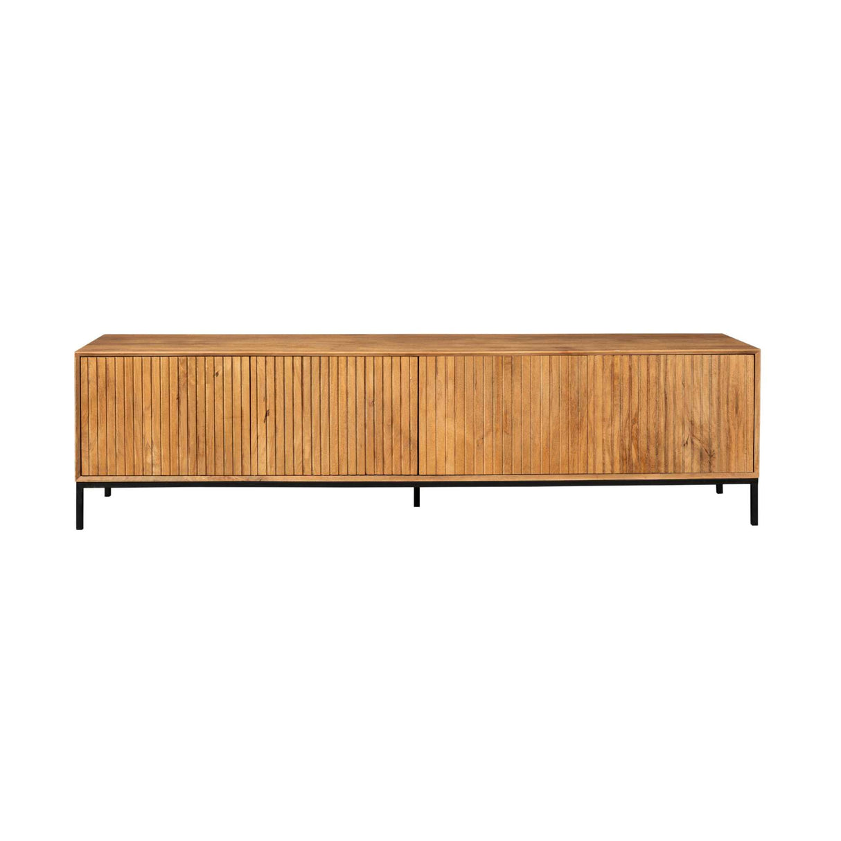 TV-Möbel - Naturfarbenes Mangoholz, Vertikale Lamellenfront, Grifflose Türen, 210 cm – Madison | Starfurn