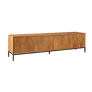TV-Möbel - Naturfarbenes Mangoholz, Vertikale Lamellenfront, Grifflose Türen, 210 cm – Madison | Starfurn