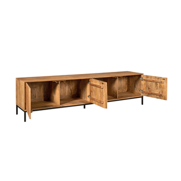 TV-Möbel - Naturfarbenes Mangoholz, Vertikale Lamellenfront, Grifflose Türen, 210 cm – Madison | Starfurn