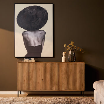 Sideboard - Naturfarbenes Mangoholz, Vertikale Lamellenfront, Grifflose Türen, 165 cm – Madison | Starfurn
