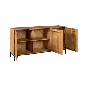 Sideboard - Naturfarbenes Mangoholz, Vertikale Lamellenfront, Grifflose Türen, 165 cm – Madison | Starfurn