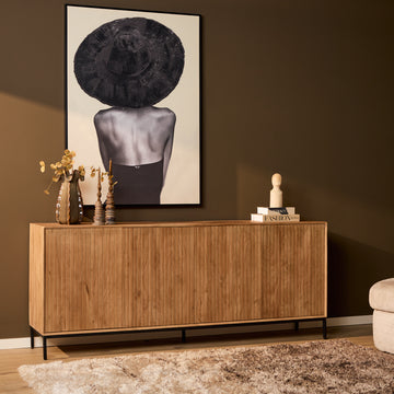 Sideboard - Naturfarbenes Mangoholz, Vertikale Lamellenfront, Grifflose Türen, 210 cm – Madison | Starfurn
