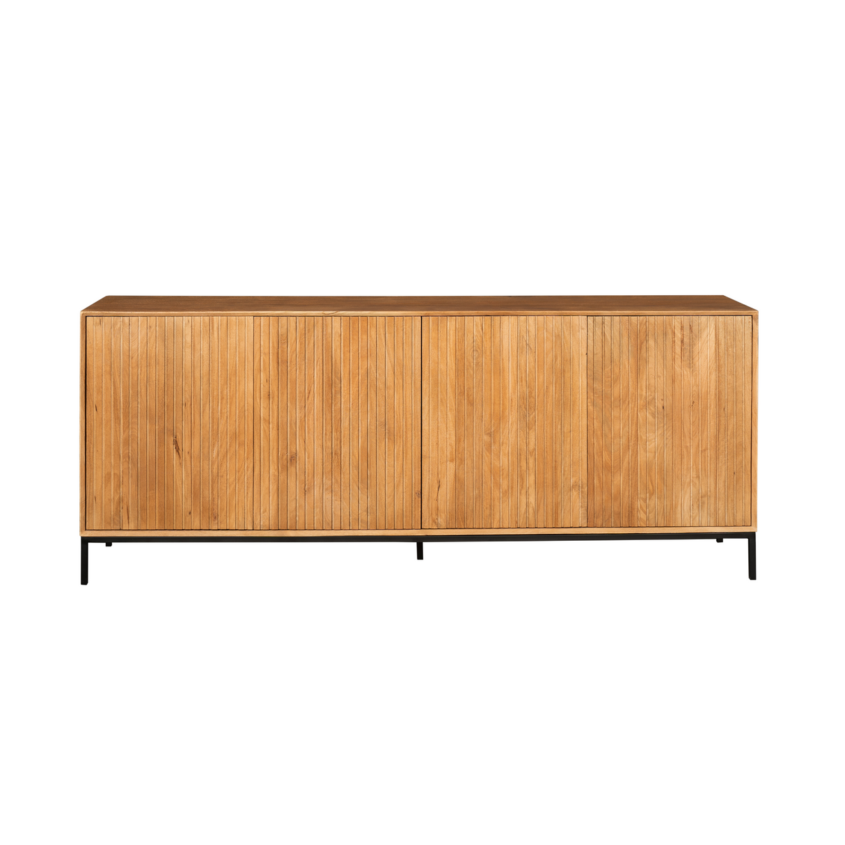 Sideboard - Naturfarbenes Mangoholz, Vertikale Lamellenfront, Grifflose Türen, 210 cm – Madison | Starfurn