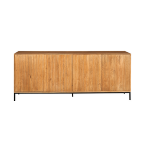 Sideboard - Naturfarbenes Mangoholz, Vertikale Lamellenfront, Grifflose Türen, 210 cm – Madison | Starfurn